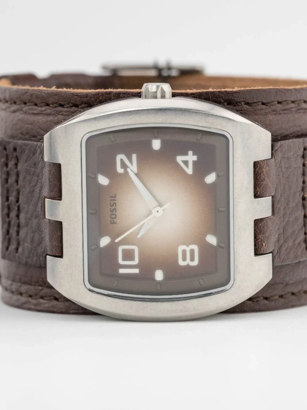 FOSSIL JR-1052 Brown Leather Cuff Quartz Analog Men's Watch Fresh Battery